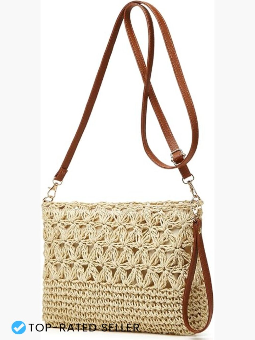 Handwoven Straw Beach Bag Crossbody Shoulder Square Rattan Purse Summer